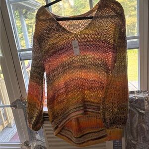 LOFT Red and Orange V-Neck Sweater